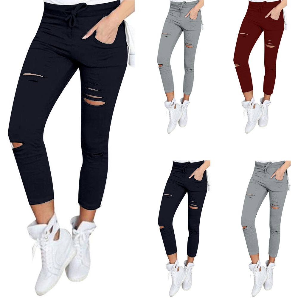 nba outfit for women Casual Pants Pencil Pants Ripped Women's Leggings