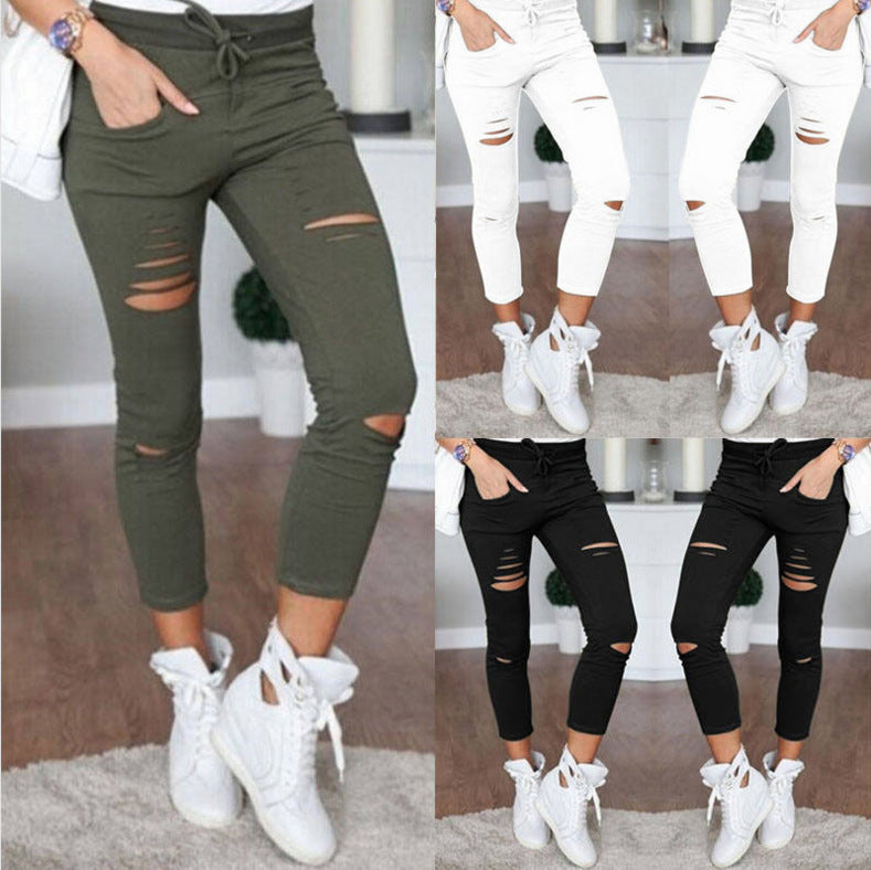 nba outfit for women Casual Pants Pencil Pants Ripped Women's Leggings