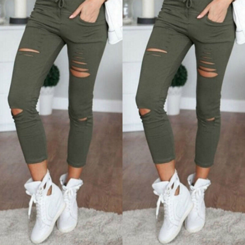 nba outfit for women Casual Pants Pencil Pants Ripped Women's Leggings