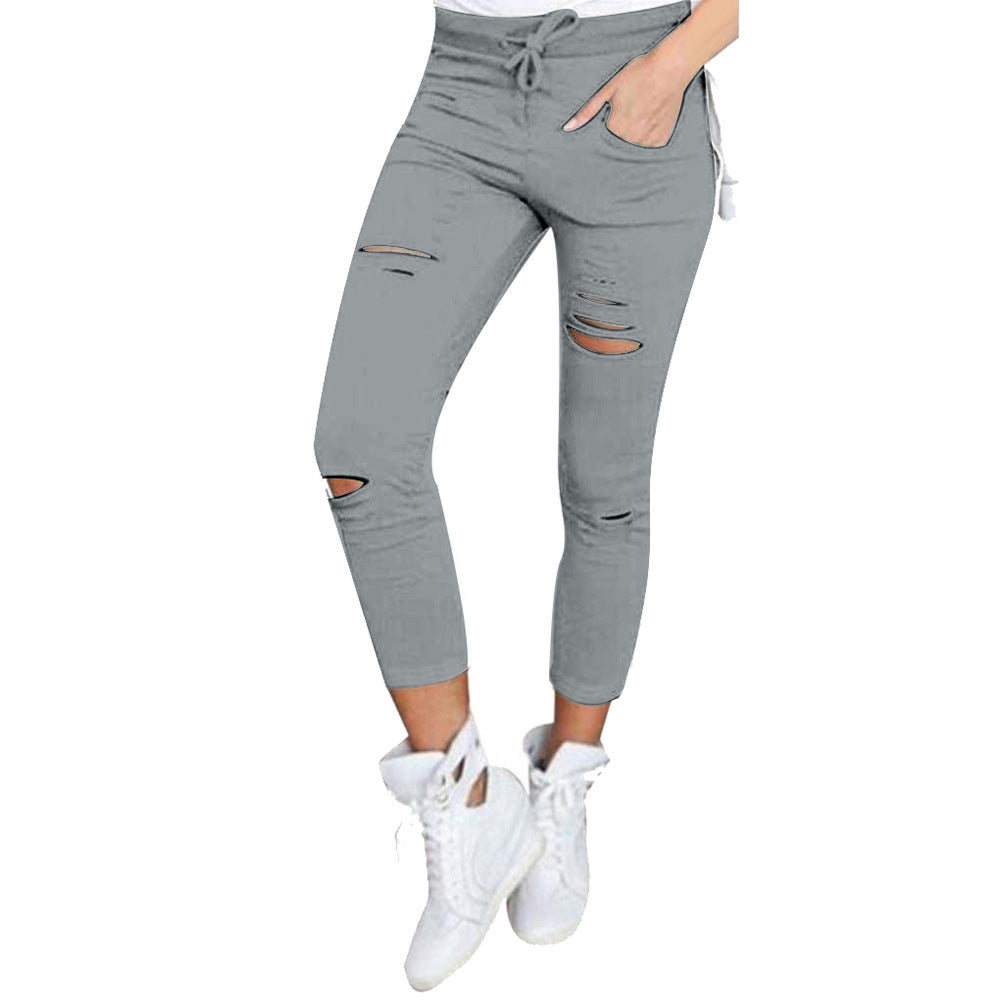 nba outfit for women Casual Pants Pencil Pants Ripped Women's Leggings