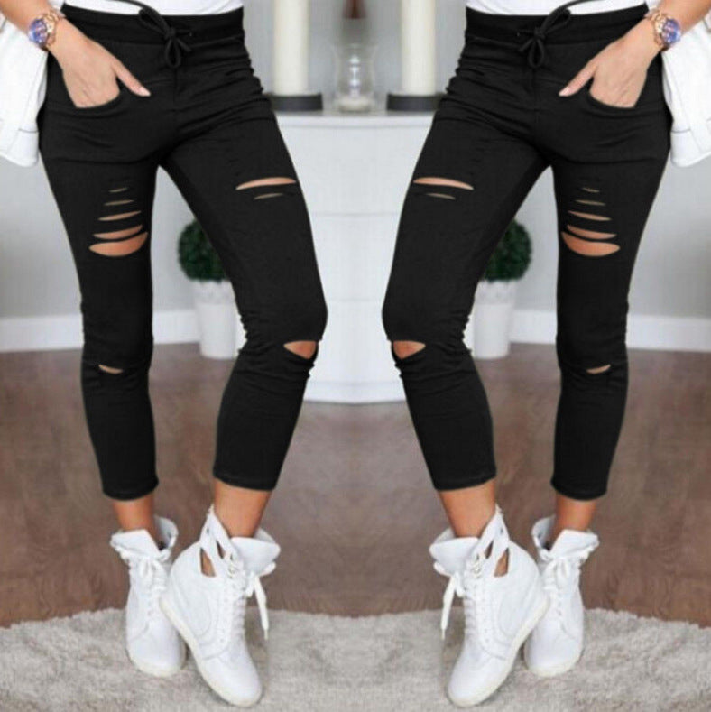 nba outfit for women Casual Pants Pencil Pants Ripped Women's Leggings