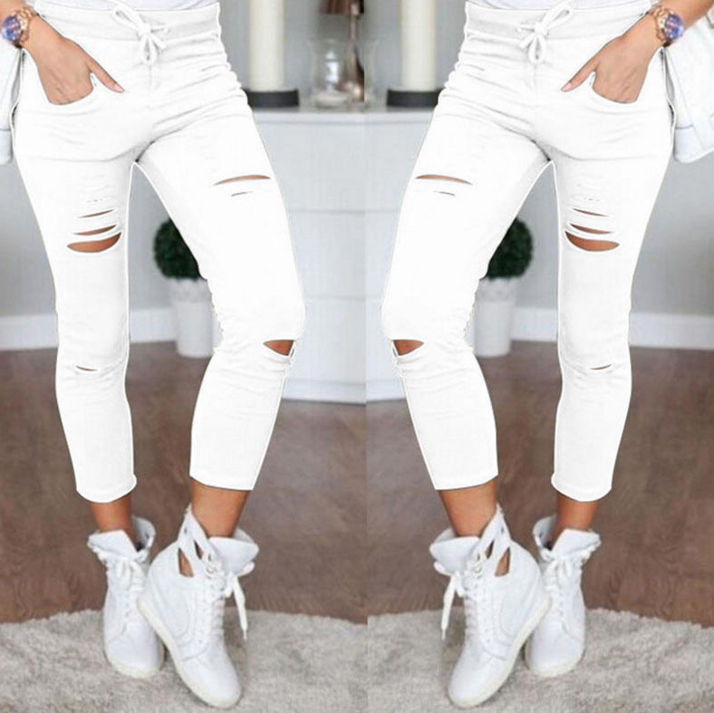 nba outfit for women Casual Pants Pencil Pants Ripped Women's Leggings