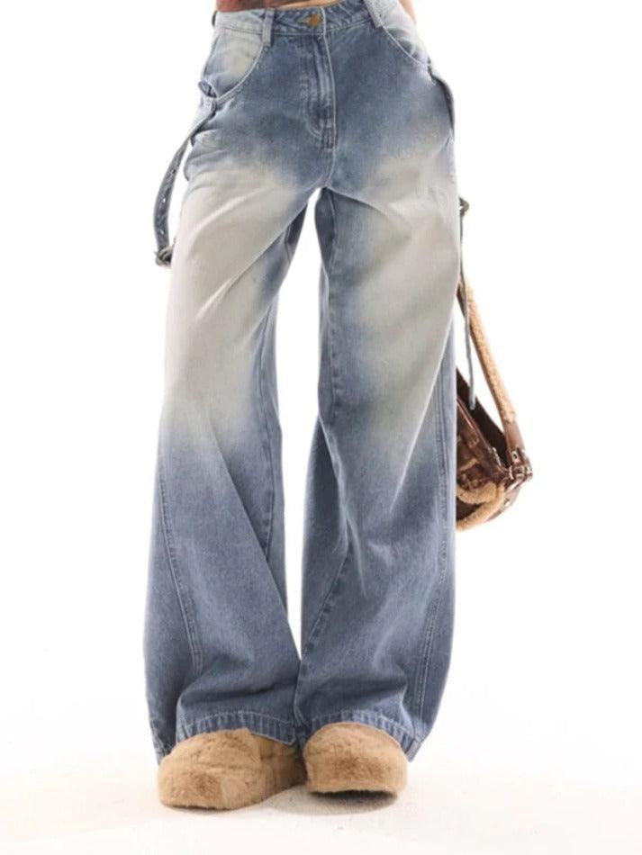 Vintage Wash Belted Decor Boyfriend Jeans