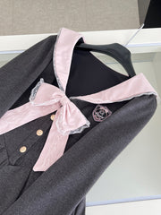 BXOXO Women College Preppy Mini Sailor Collar Dress Korean Shoujo Girl Frock Long Sleeve One-Piece 2000s Sweet Japanese Y2k Bow JK New