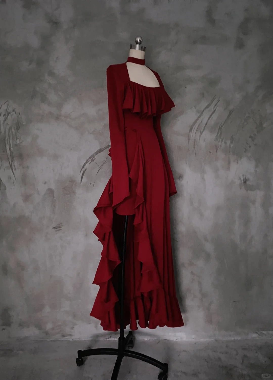 BXOXO party look inspos Spring Red Vintage Elegant Dress Women Flare Sleeve Designer Sweet Long Dress Female Ruffles Retro Princess Irregular Dress