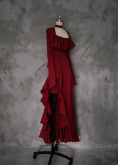 BXOXO party look inspos Spring Red Vintage Elegant Dress Women Flare Sleeve Designer Sweet Long Dress Female Ruffles Retro Princess Irregular Dress