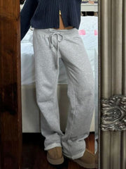BXOXO - summer inspo Pockets Drawstring High Waist Casual Loose Sweatpants For Women Gray Solid Basic Simple Straight Leg Pants Jogging Trousers