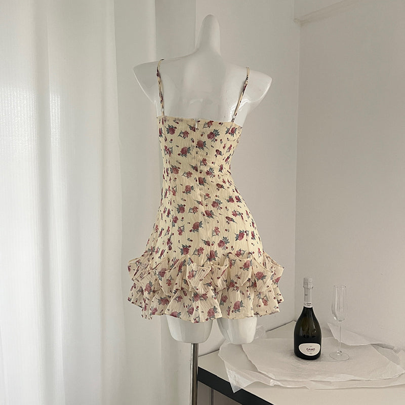 BXOXO - summer inspo Women Dress Summer New Sweet Style Floral Suspender Dress Small Fresh V-neck High Waist Dress Patry Beach Style
