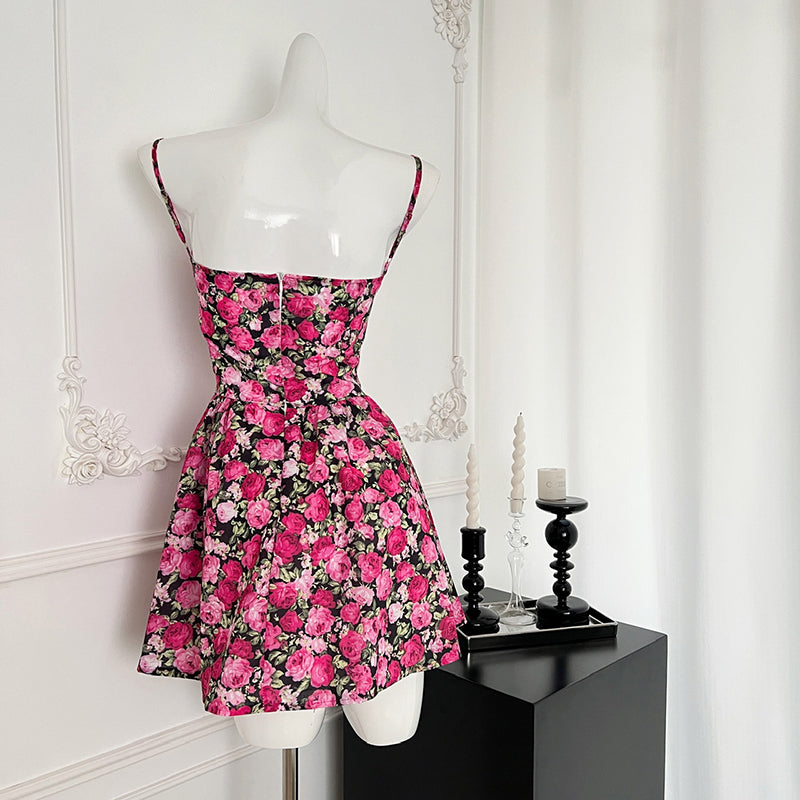 BXOXO - summer inspo Vintage Floral Print Dresses For Women Elegant Retro Sleeveless Suspender Dress Beach Style Party A-Line Dress