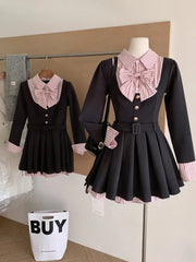 BXOXO Women Korean College Preppy Mini Fake Two Pieces Shirt Dress Korean Chic Girl Bow Frock Long Sleeve One-Piece 2000s Sweet Y2k