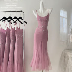 BXOXO - summer inspo Women Fashion Sleeveless Suspender Wrapped Hip Long Dress Spring/Summer New Elegant Slimming Fishtail Dress