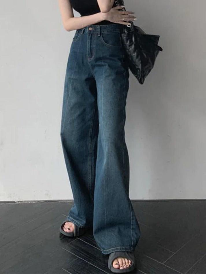 Vintage Blue Splice High Rise Boyfriend Jeans