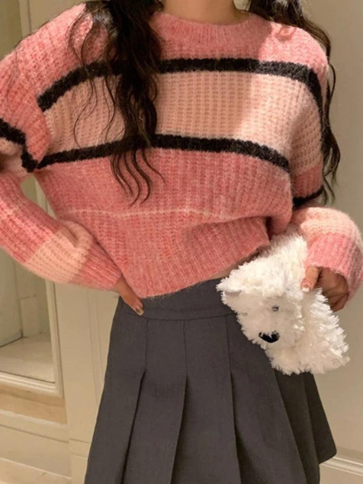 Stripe Contrast Color Short Loose Sweater