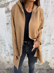 BXOXO Hooded Long Sleeves Pockets Solid Color Split-Joint Zipper Outerwear