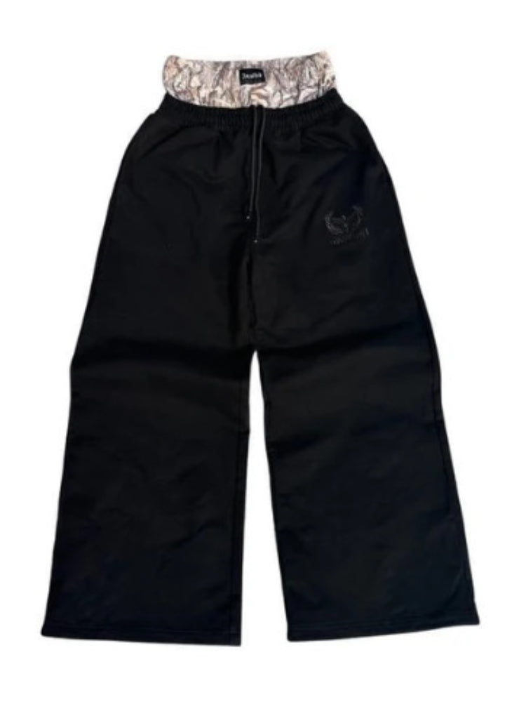 BXOXO Y2K Retro Sweatpants Double Waisted Embroidered Camouflage Pattern Wide Leg Pants Casual Streetwear Unisex Baggy Pants