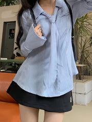 BXOXO [Polyester Chic Button-Up] Chic Polyester Long Sleeve Button-Up Shirt - Women's Spring/Summer Fashion Top with Non-Transparent Letter Pattern and Shoulder Pads