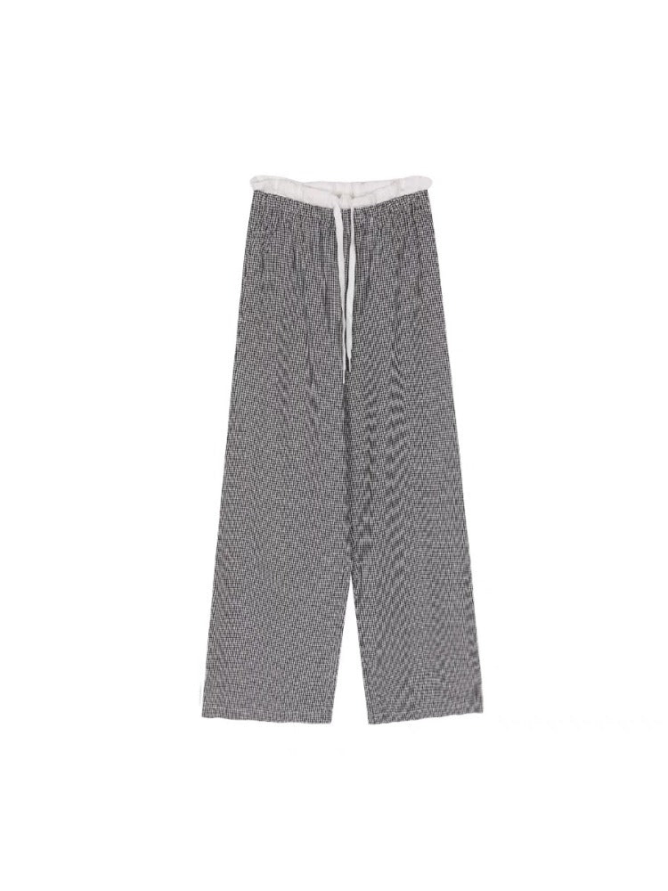 BXOXO Vintage Y2k Women Plaid Pants Harajuku Sweet Lace Wide Leg Straight Pants Preppy Korean Style Checked Trousers Retro