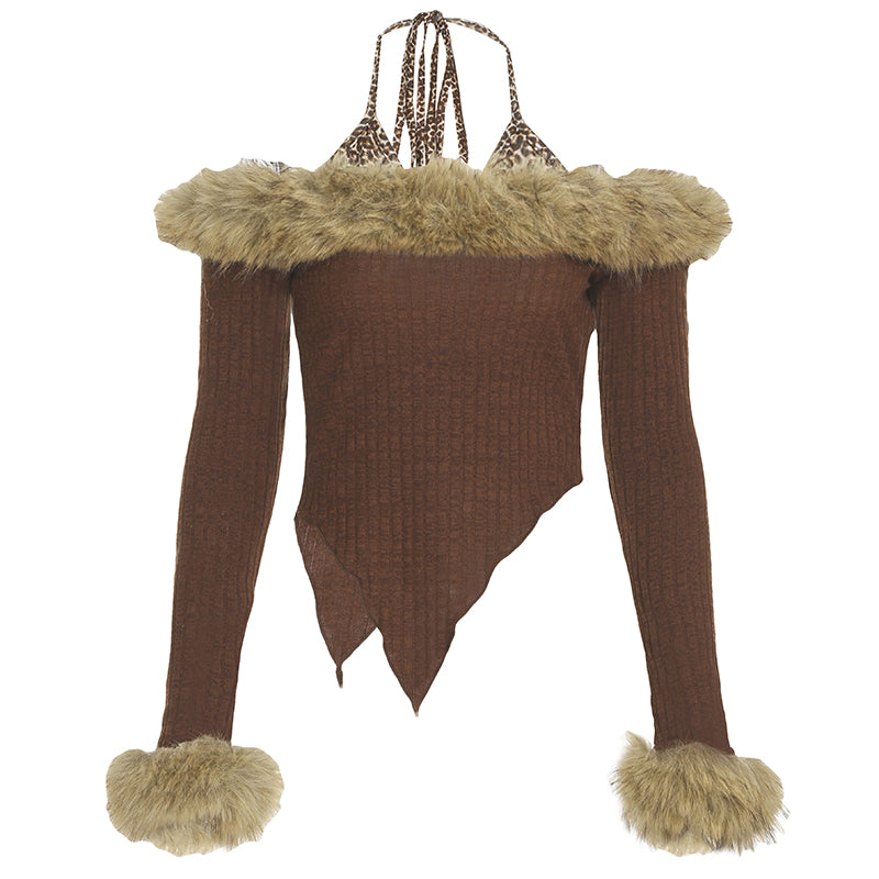 BXOXO - summer inspo Slim Fit Sexy Halter Fake Two Piece Women’s Tops Fashion Patchwork Faux Slash Collar Long Sleeves Autumn Blouses