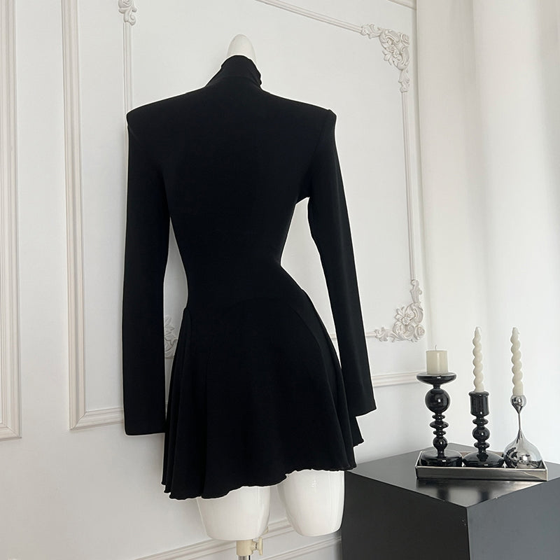 BXOXO - summer inspo Half Turtleneck Long Sleeve Solid Color Dress Korean Chic Elegant Dress Women Fashionable Slim Fit Dress Vestido