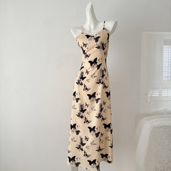 BXOXO - summer inspo Women Sexy Butterfly Print Backless Suspender Slim Long Dress Summer Casual Sleeveless Dresses Beach Robe