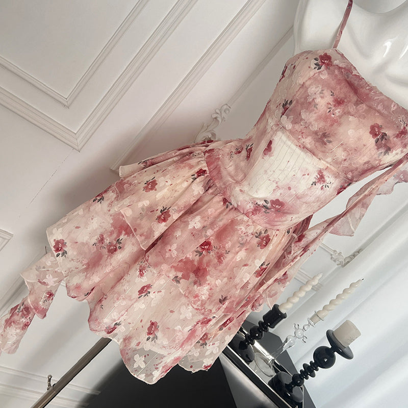 BXOXO - summer inspo Floral Print Slash Neck Dress Women Summer Sleeveless Vintage Dress Elegant Fashion Casual High Waist Suspender Dresses