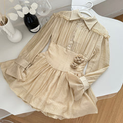 BXOXO - summer inspo Elegant A-line Dress Temperament Long Sleeved Shirt Lapel Dress Gentle Style Women Tea Break Dress Niche Design