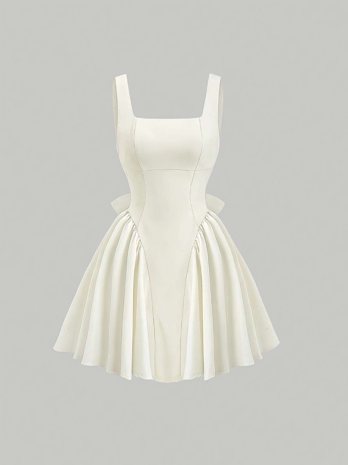 BXOXO Elegant Sleeveless Square Neck Dress with Bow Detail, Solid Color Polyester, Summer Wear, Butterfly Knot Decor