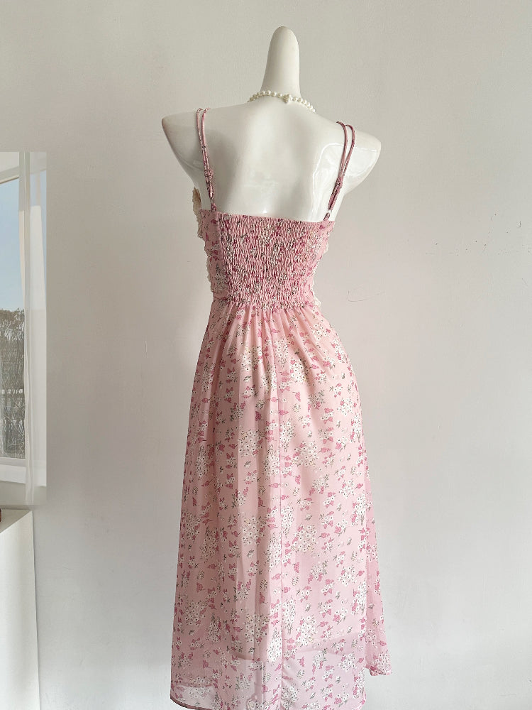 BXOXO Spring Gentle Elegant Slim Evening Dress Women V-Neck Lace Splicing Print Slip Long Dress Female Casual Chic Streetwear Clothing