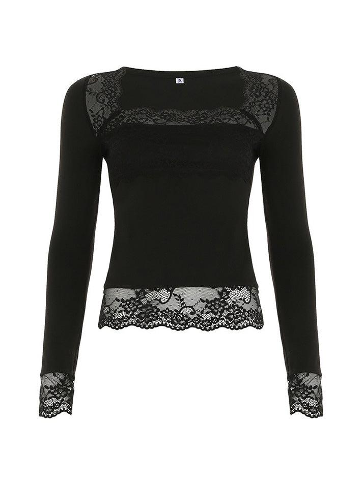 BXOXO - Lace Square Neck Long Sleeve Top