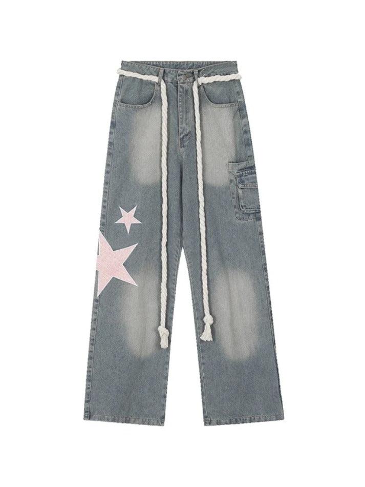 Vintage Star Patch Print Boyfriend Jeans