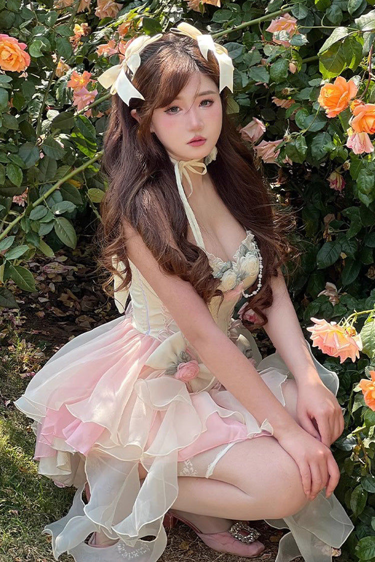 BXOXO - Multi-Color Peach Snow Mountain Romantic Girl V Neck Sleeveless Sweet Lolita Dress