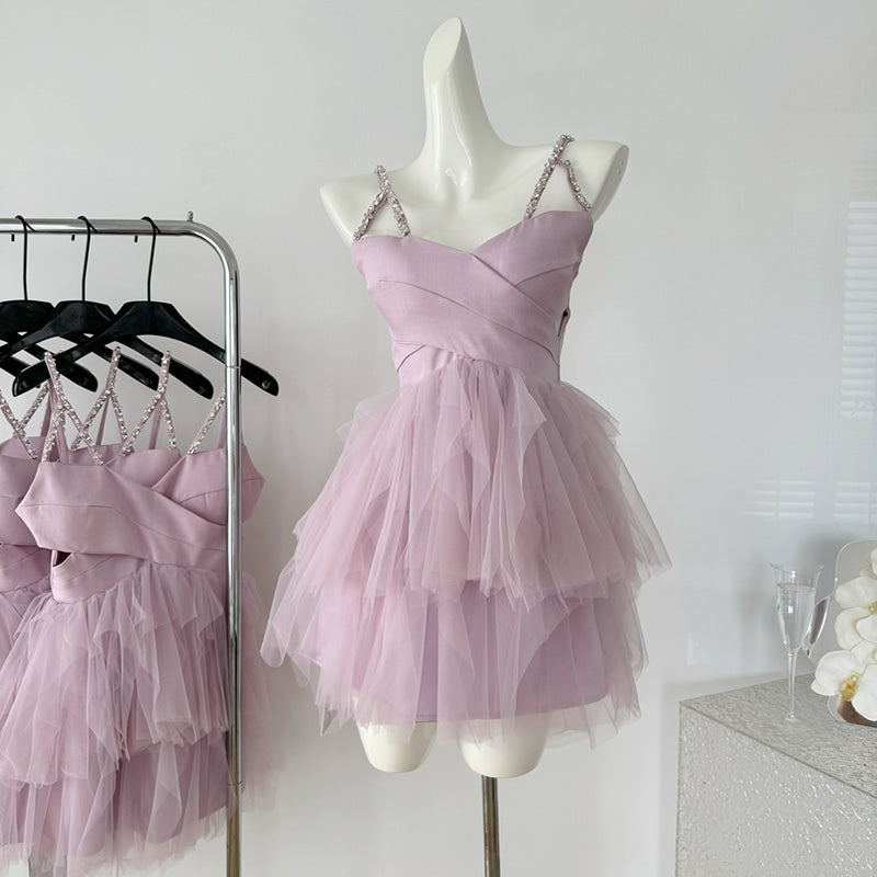 BXOXO - summer inspo Fashionable Elegant Mesh Dress Women Streetwear Harajuku Cute High Waist Dress Hollow Out Design Dresses