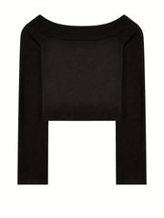 BXOXO Y2K Off Shoulder Long Sleeve Slim Crop Graphic Print T-shirt - Women's Clothing
