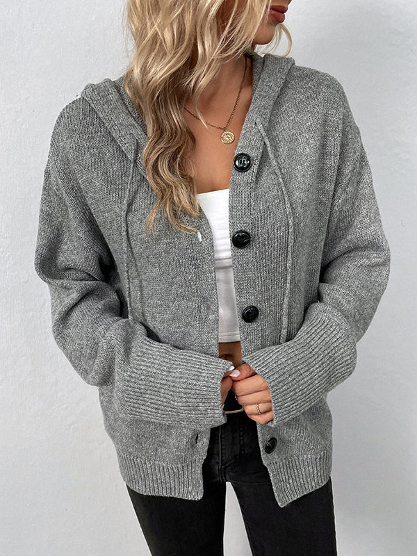 BXOXO Wrap Buttoned Hooded Solid Color Cardigan