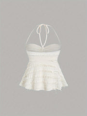 BXOXO [Solid Color Halter Sexy Top] Women's Chic Y2K-Inspired Solid Color Semi-Sheer Halter Top with Tie-Up Backless Design - Sexy Summer Sleeveless Blouse in Lightweight Polyester, Machine Washable, Beach Coverup|Feminine St