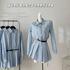 BXOXO - summer inspo Women Fashion Dress Autumn New Plaid High Waist Long Sleeves Vintage Shirt Dress Temperament Casual Dress