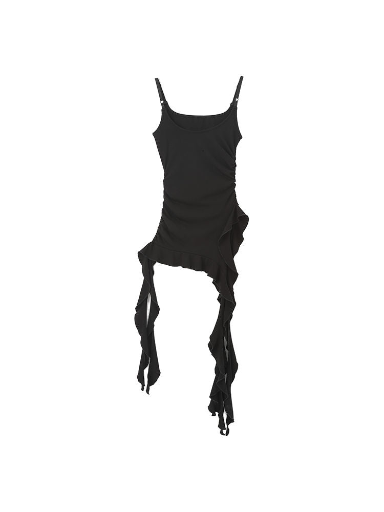 BXOXO Black Asymmetrical Tank Tops Women Y2k Grunge Ruffle Camisoles Hotsweet Sexy Backless Aesthetic Korean Streetwear Punk