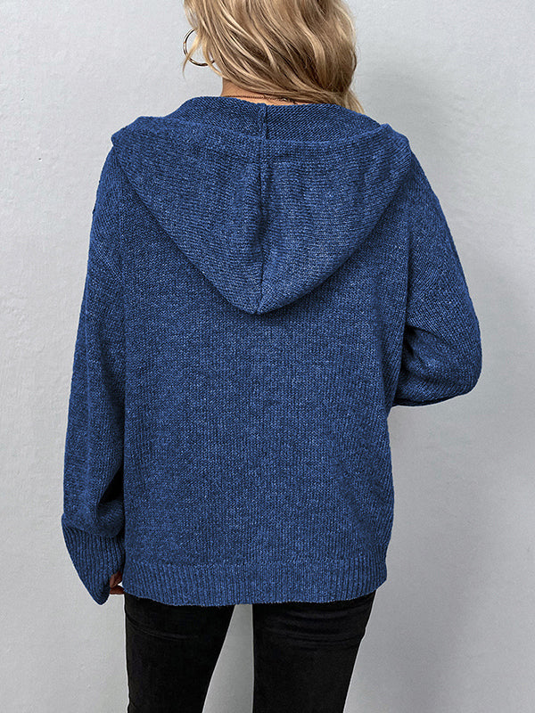 BXOXO Wrap Buttoned Hooded Solid Color Cardigan
