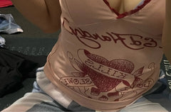 BXOXO Kawaii Crop Top Camis Women Clothes Lace Sexy Slim Pink Cute 2000s Top Sling Grunge Coquette Femme Punk Tank Top Y2k Clothing