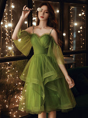 BXOXO Green Sweetheart Neck Green Tulle Prom Dress, Puffy Green Homecoming Dress