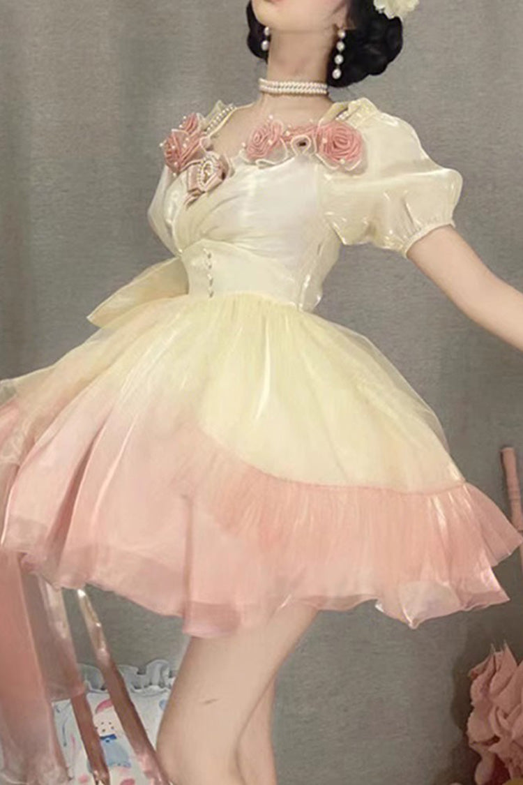 BXOXO - Gradient Gorgeous Bowknot Strawberry Princess Hanayome Short Sweet Lolita Jsk Dress 4 Colors