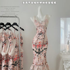 BXOXO - summer inspo Summer New Sling Strapless Fishtail Dress Fashion Print Long Dress High Waisted Slim Fit Sleeveless Backless Dress