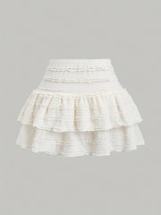 BXOXO Solid Color Lace Trim Number Print Double Layer Hem Skirt, Casual & Vacation Y2K Outfit