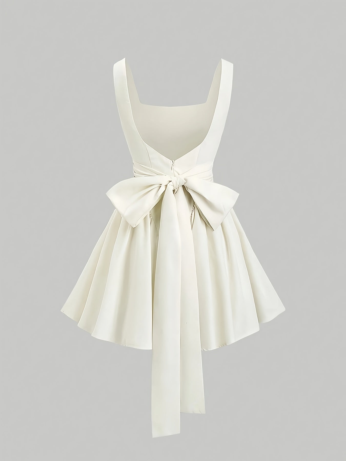 BXOXO Elegant Sleeveless Square Neck Dress with Bow Detail, Solid Color Polyester, Summer Wear, Butterfly Knot Decor