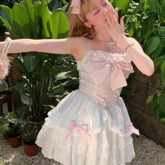 BXOXO Bow Sweet Lolita Girl Dress Women Clothing Korea Cute Bandage Sling Beach Dress Kawaii Summer Pulls Sexy Clothes Femme Dresses