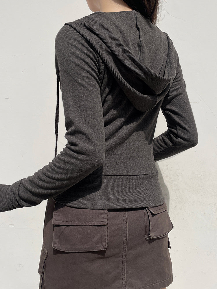 BXOXO - summer inspo Solid Knitted Autumn Winter Women’s Sweats Cardigan Long Sleeve Ribbed Causal Basic Fashion Zip Up Hooded Coat