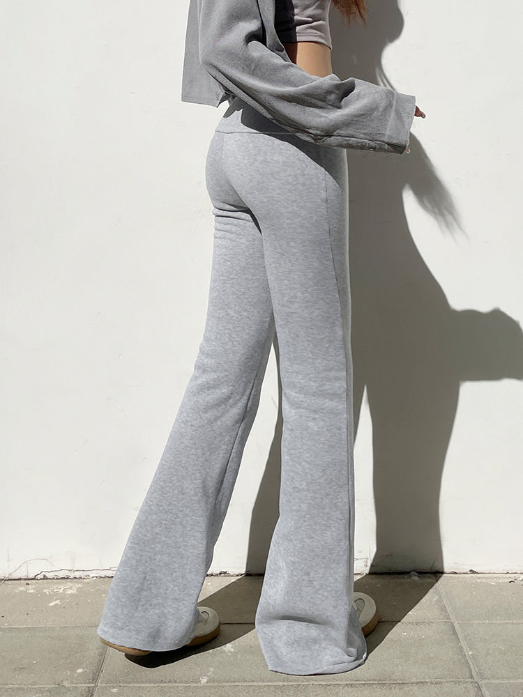 BXOXO - summer inspo Sweetown Gray Slim Low Waist Casual Sweatpants For Women Black Solid Simple Basic Flared Pants Sports Jogging Trousers