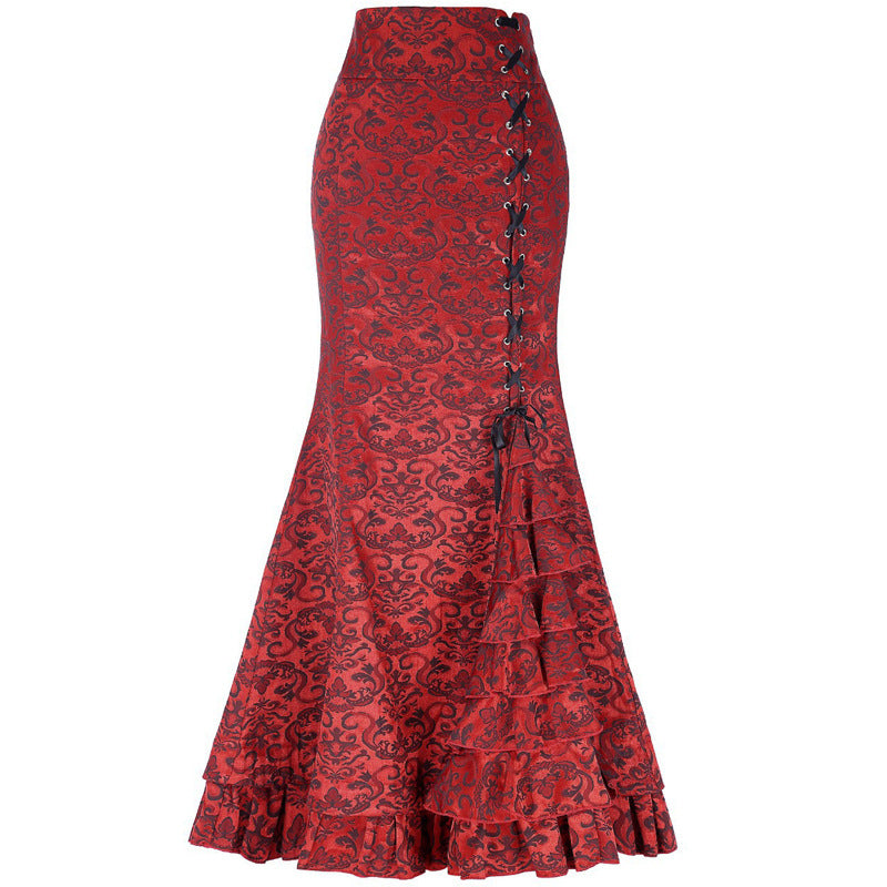 90s streetwear Million Halloween Jacquard Fishtail Skirt Steampunk Vintage Skirt Gothic Skirt Victoria Maxi Skirt