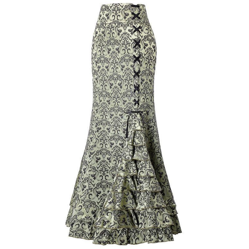 90s streetwear Million Halloween Jacquard Fishtail Skirt Steampunk Vintage Skirt Gothic Skirt Victoria Maxi Skirt