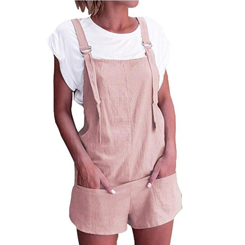 90s fashion Summer New Elegant Sweet High Waist Slimming Pocket Suspender Shorts Cotton Multi-Color Jumpsuit